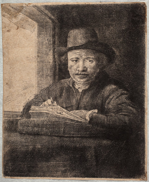 Imagem: Divulgação/Rembrandt - Autorretrato desenhando junto à janela
